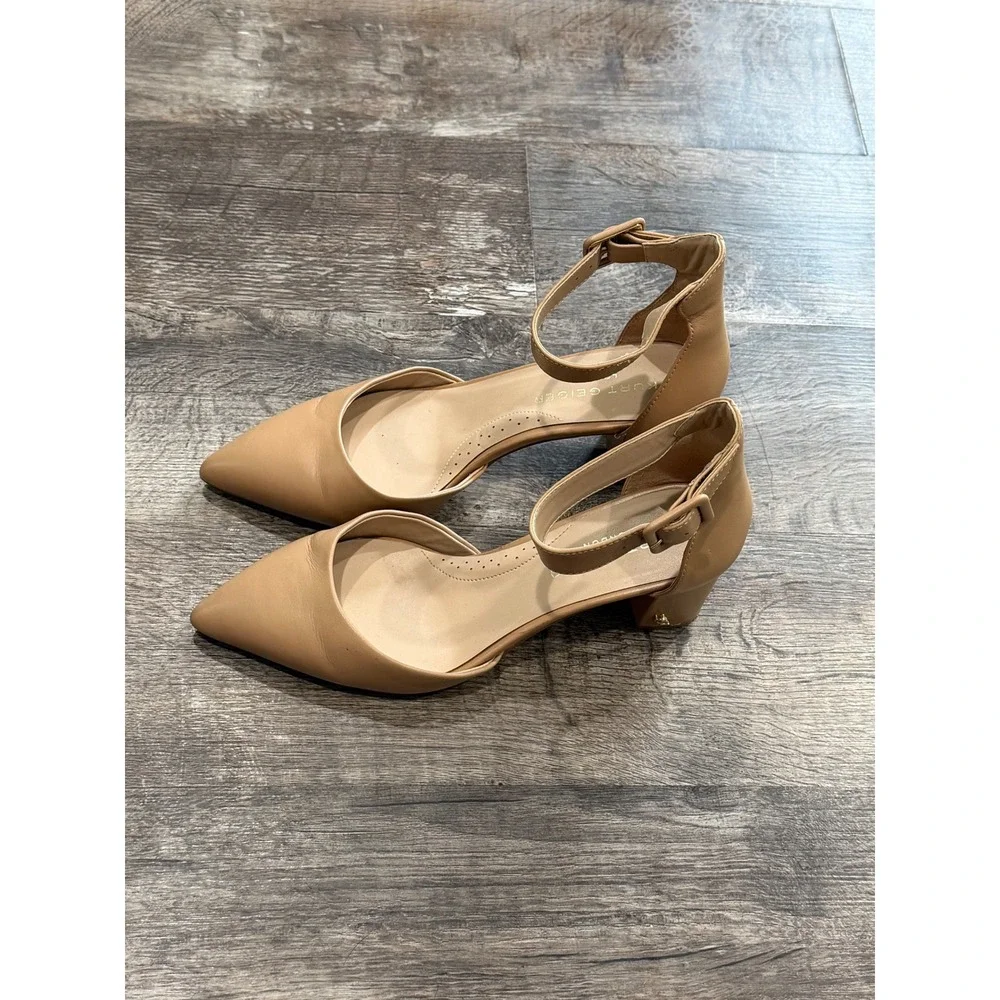 Kurt Geiger London Tan Leather Ankle Strap Block Heel D'Orsay Pumps Size 41